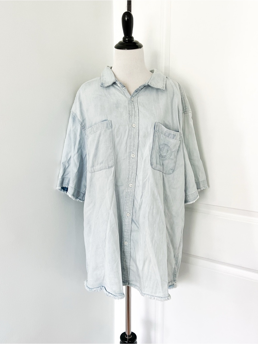 drew house Light Blue Soft Denim Button-Up Shirt - Large